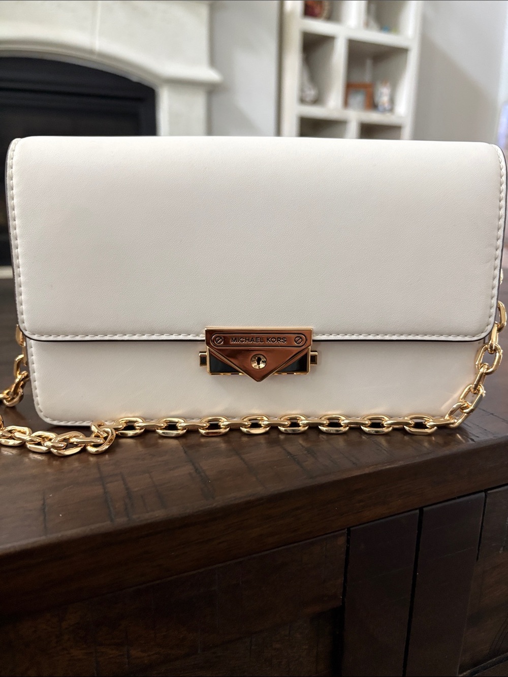 Michael Kors Cream Leather Crossbody with Gold Chain
